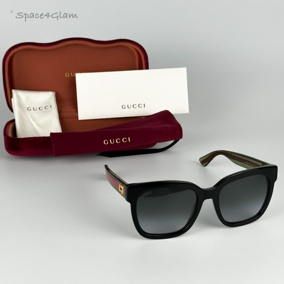 NEW GUCCI GG0034SN 002 Black Colorful Gray Gradient Rectangle Women Sunglasses - Picture 6 of 9